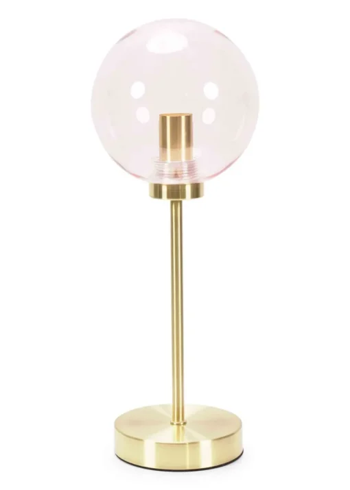 ValueLights Frenchie  Gold Table Lamp with Pink Globe Shade (41cm x 15cm x 15cm)