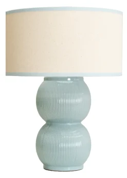ValueLights Gemma Linen with Trim Drum Lamp Shade Stacked Ribbed Glazed Table Lamp