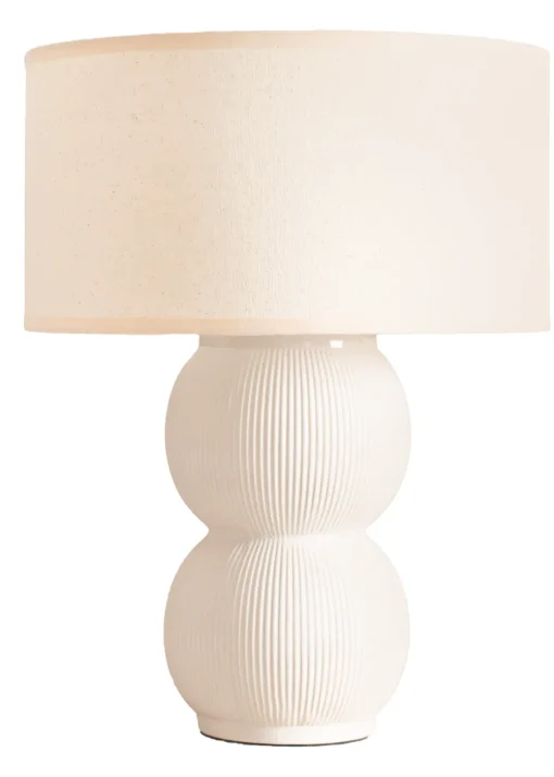 ValueLights Gemma Linen with Trim Drum Lamp Shade Stacked Ribbed Glazed Table Lamp