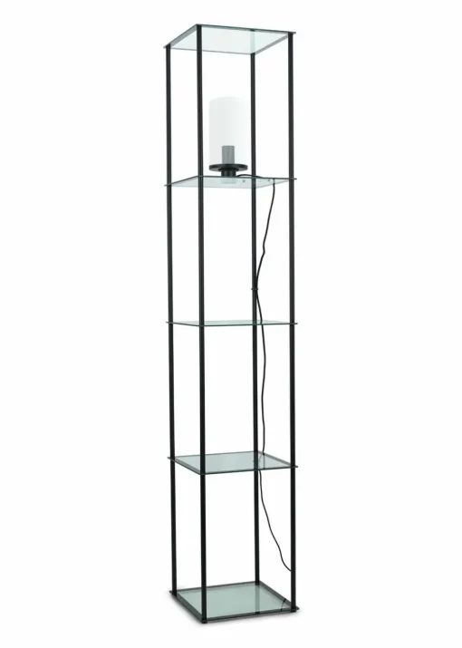 ValueLights Gobie  Black Floor Lamp with Clear Drum Shade (169cm x 30cm x 30cm)