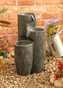ValueLights Grey Logs Design Solar Water Fountain (47cm x 27cm x 27cm)