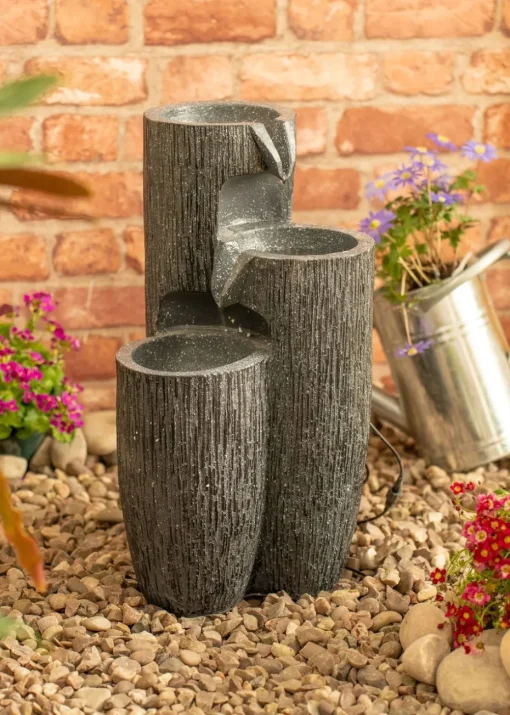 ValueLights Grey Logs Design Solar Water Fountain (47cm x 27cm x 27cm)
