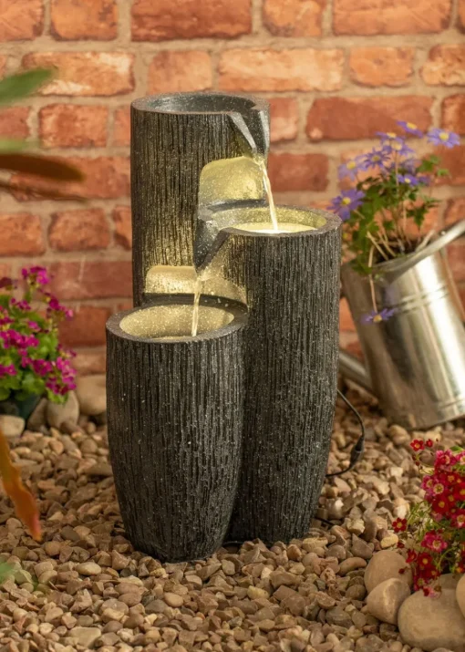 ValueLights Grey Logs Design Solar Water Fountain (47cm x 27cm x 27cm)