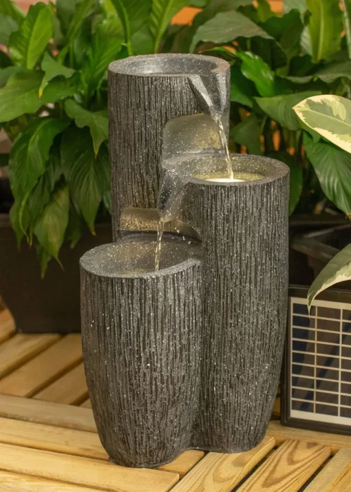 ValueLights Grey Logs Design Solar Water Fountain (47cm x 27cm x 27cm)