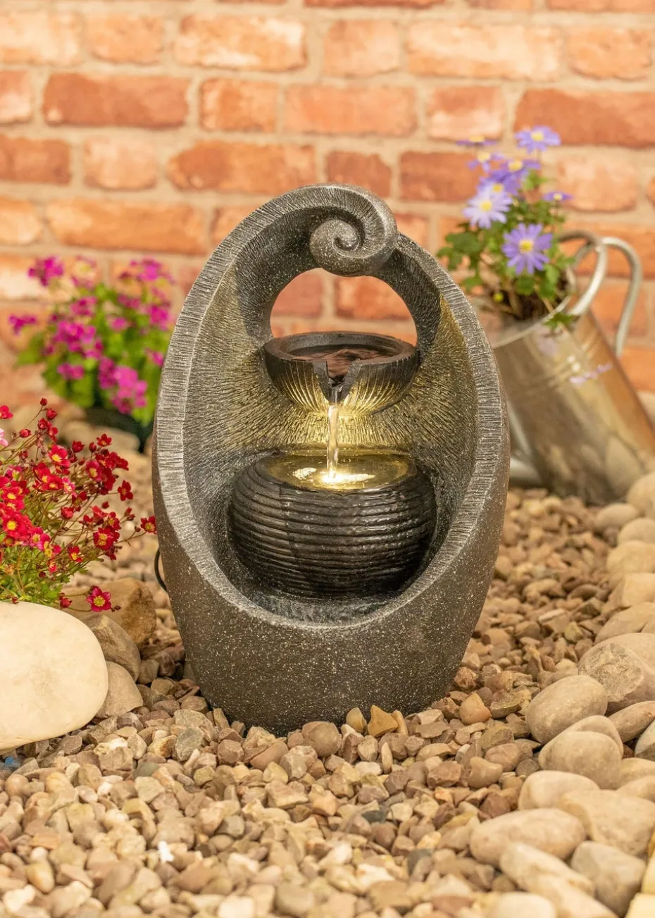 ValueLights Grey Swirl Design Solar Water Fountain (40cm x 17cm x 25cm)