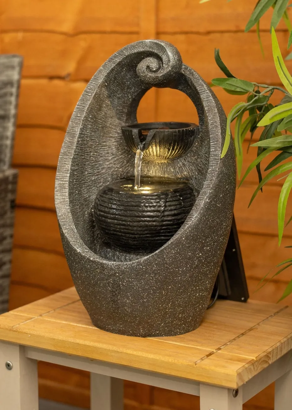 ValueLights Grey Swirl Design Solar Water Fountain (40cm x 17cm x 25cm)