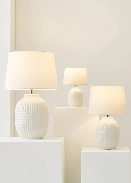 ValueLights Harrison Tapered Lamp Shade Geometric Ribbed Pattern Gloss Small Table Lamp