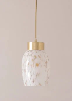 ValueLights India White Confetti Glass Shade Brushed Gold Capped Ceiling Pendant Light