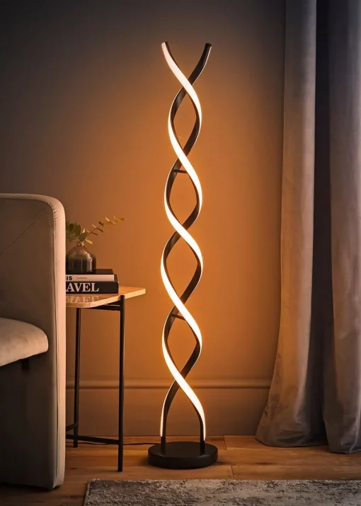 ValueLights Infinity Matt Black Double Twist Integrated LED Floor Lamp (120cm x 20cm x 20cm)