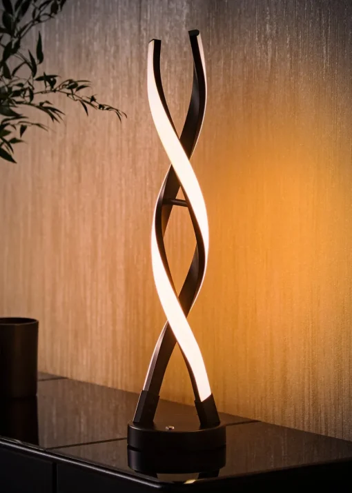 ValueLights Infinity Matt Black Double Twist Integrated LED Table Lamp (48cm x 12cm x 12cm)