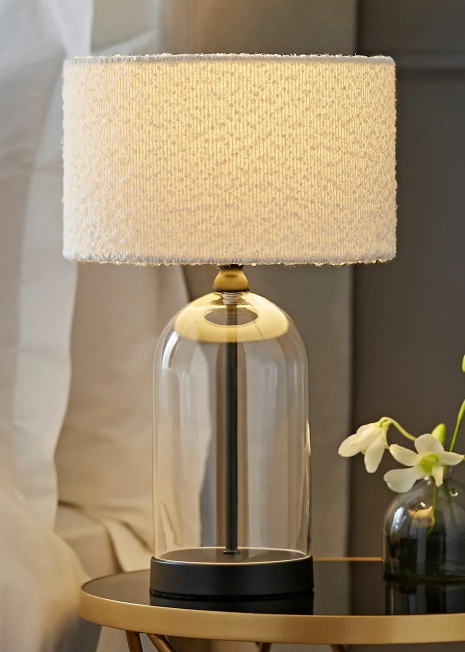 ValueLights Jessy Black Glass Table Lamp Cream Boucle Shade (41cm x 25cm)