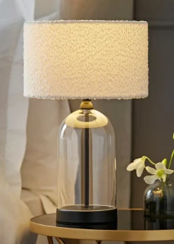 ValueLights Jessy Black Glass Table Lamp Cream Boucle Shade (41cm x 25cm)