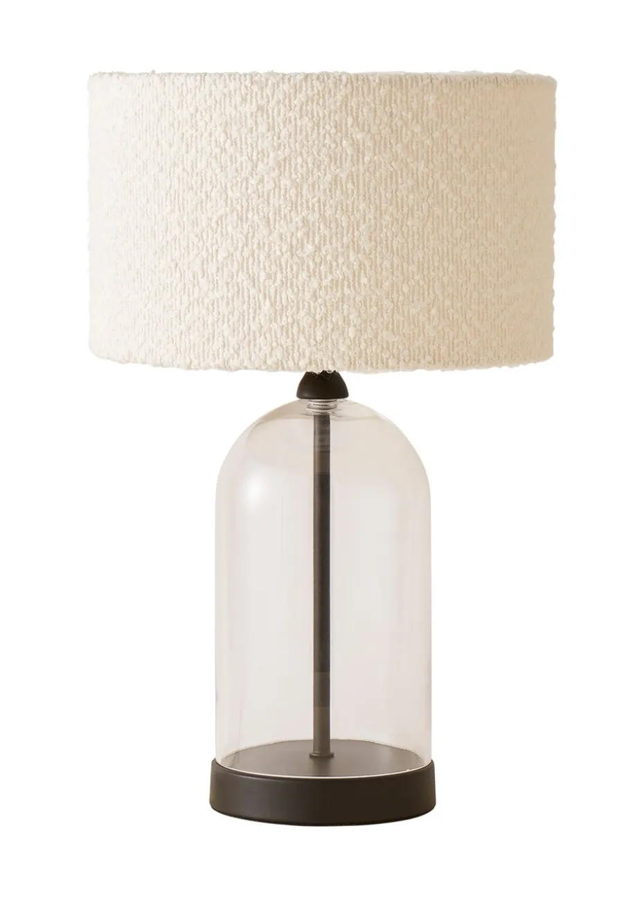 ValueLights Jessy Black Glass Table Lamp Cream Boucle Shade (41cm x 25cm)