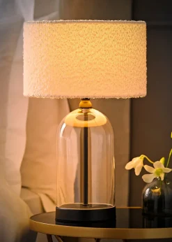 ValueLights Jessy Black Glass Table Lamp Cream Boucle Shade (41cm x 25cm)