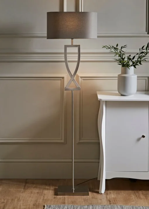 ValueLights Katniss Brushed Chrome Floor Lamp (145.5cm x 40cm x 25cm)