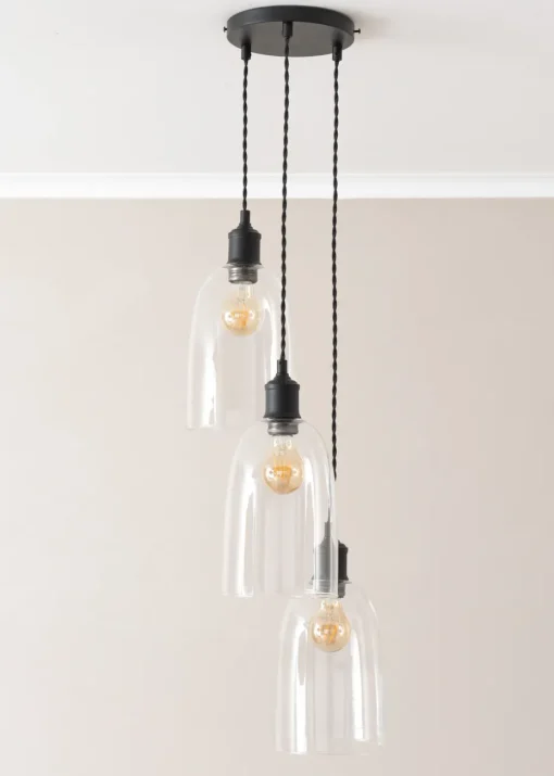 ValueLights Kira Glass Cloche Dome 3 Drop Cluster Matte Black Ceiling Pendant Light