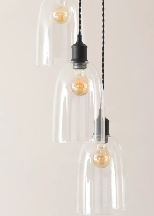 ValueLights Kira Glass Cloche Dome 3 Drop Cluster Matte Black Ceiling Pendant Light
