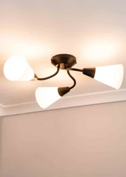 ValueLights Kristina  Black Semi-Flush Light with White Uplighter Shade (16.5cm x 44cm x 44cm)