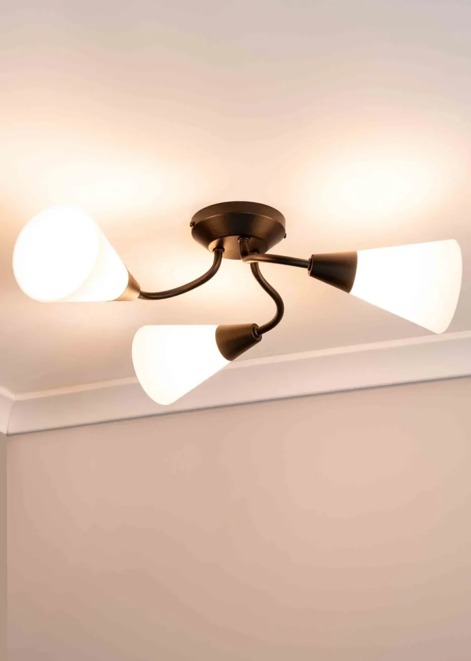 ValueLights Kristina Black Semi-Flush Light with White Uplighter Shade (16.5cm x 44cm x 44cm)
