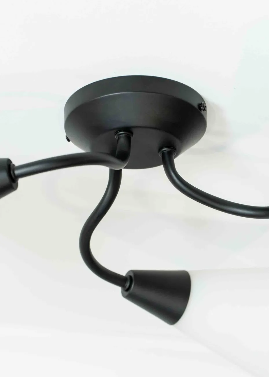 ValueLights Kristina Black Semi-Flush Light with White Uplighter Shade (16.5cm x 44cm x 44cm)