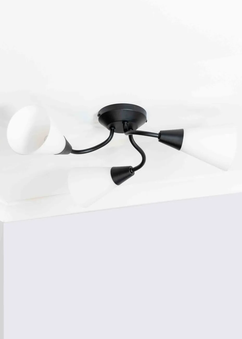 ValueLights Kristina Black Semi-Flush Light with White Uplighter Shade (16.5cm x 44cm x 44cm)