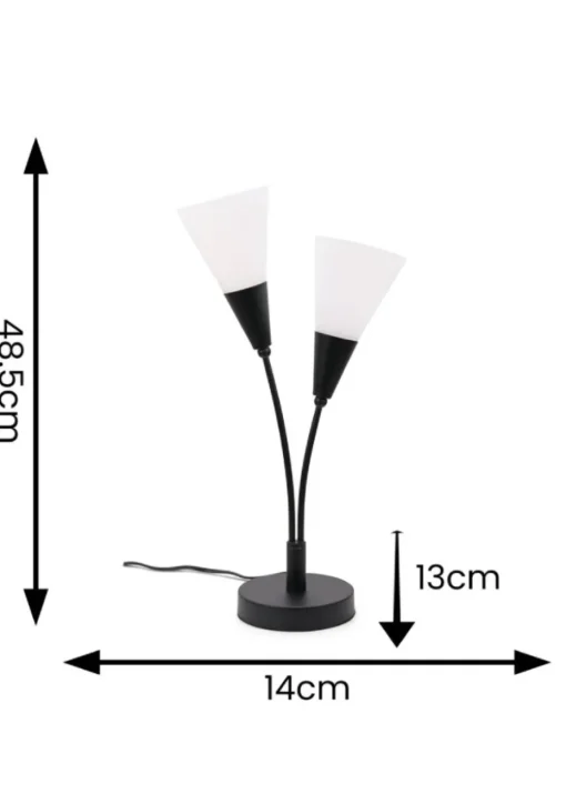 ValueLights Kristina  Black Table Lamp with White Uplighter Shade (48.5cm x 13cm x 14cm)