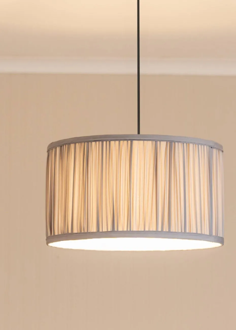 ValueLights Large Jess Fabric Faux Silk Blue Drum Ceiling Pendant Shade