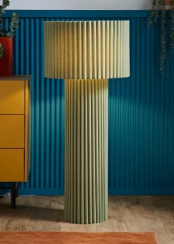 ValueLights Lenny Drum Lamp Shade Colour Drench Ribbed Fabric Midi Floor Lamp