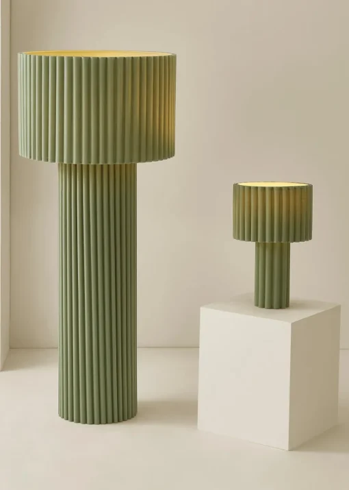 ValueLights Lenny Drum Lamp Shade Colour Drench Ribbed Full Fabric Table Lamp