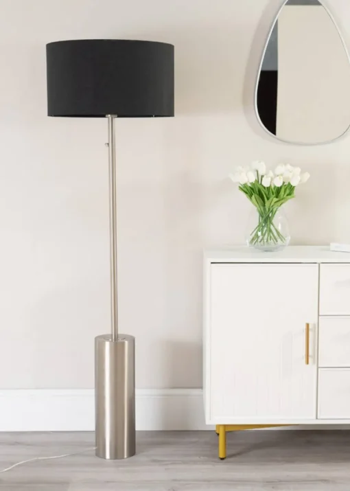 ValueLights Lexy Dimmable Plated Silver Floor Lamp with Large Drum Shade