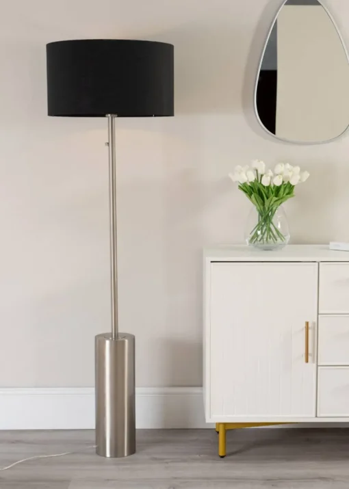 ValueLights Lexy Dimmable Plated Silver Floor Lamp with Large Drum Shade