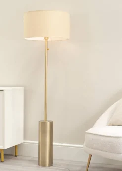 ValueLights Lexy Dimmable Plated Gold Floor Lamp with Large Drum Shade