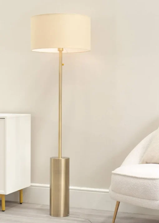 ValueLights Lexy Dimmable Plated Gold Floor Lamp with Large Drum Shade
