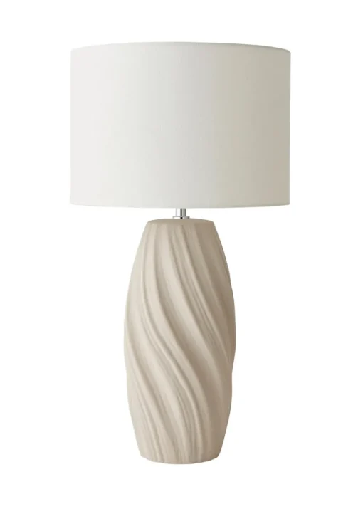 ValueLights Lydia Natural Linen Drum Lamp Shade Tall Swirl Matte Natural Table Lamp