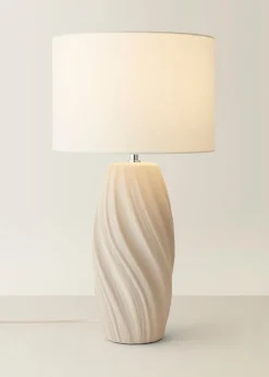 ValueLights Lydia Natural Linen Drum Lamp Shade Tall Swirl Matte Natural Table Lamp