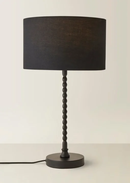ValueLights Maeve Black Fabric Drum Lamp Shade Bobbin Bobble Table Lamp