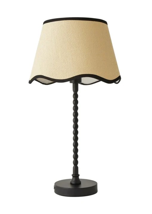 ValueLights Maeve Natural Scallop Black Trim Drum Shade Bobbin Bobble Table Lamp