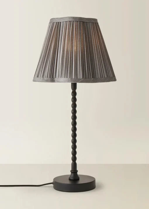 ValueLights Maeve Pleated Faux Silk Scallop Shade Black Bobbin Bobble Table Lamp