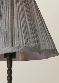 ValueLights Maeve Pleated Faux Silk Scallop Shade Black Bobbin Bobble Table Lamp