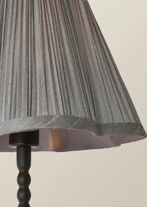 ValueLights Maeve Pleated Faux Silk Scallop Shade Black Bobbin Bobble Table Lamp