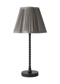 ValueLights Maeve Pleated Faux Silk Scallop Shade Black Bobbin Bobble Table Lamp