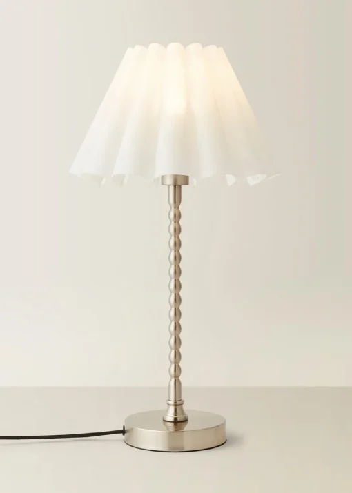 ValueLights Maeve White Scallop Pleated Taper Shade Bobbin Bobbles Table Lamp