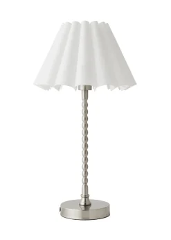 ValueLights Maeve White Scallop Pleated Taper Shade Bobbin Bobbles Table Lamp