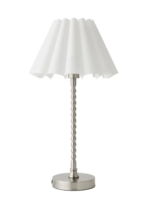 ValueLights Maeve White Scallop Pleated Taper Shade Bobbin Bobbles Table Lamp