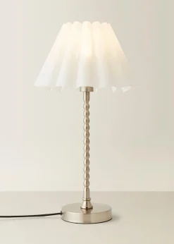 ValueLights Maeve White Scallop Pleated Taper Shade Bobbin Bobbles Table Lamp
