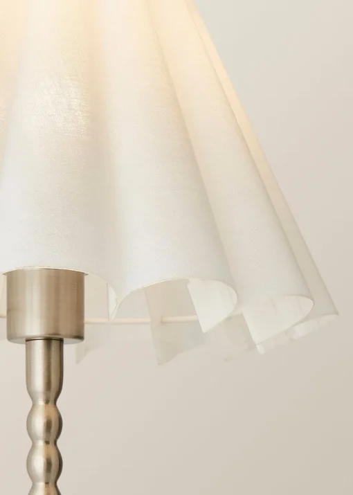 ValueLights Maeve White Scallop Pleated Taper Shade Bobbin Bobbles Table Lamp