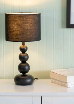 ValueLights Marissa  Black Table Lamp with Black Drum Shade (36cm x 17cm x 17cm)