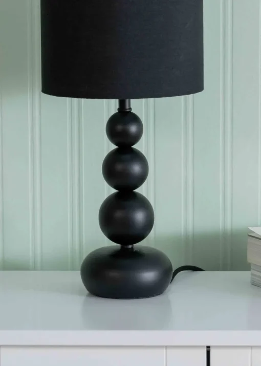 ValueLights Marissa  Black Table Lamp with Black Drum Shade (36cm x 17cm x 17cm)