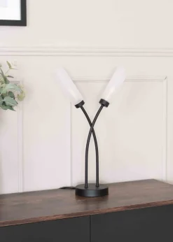 ValueLights Maya  Black Table Lamp with White Drum Shade