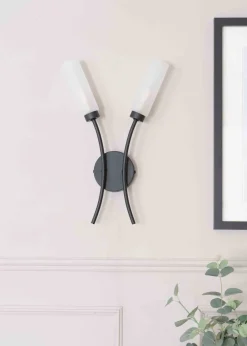 ValueLights Maya  Black Wall Light with White Drum Shade (42cm x 27cm x 5.5cm)
